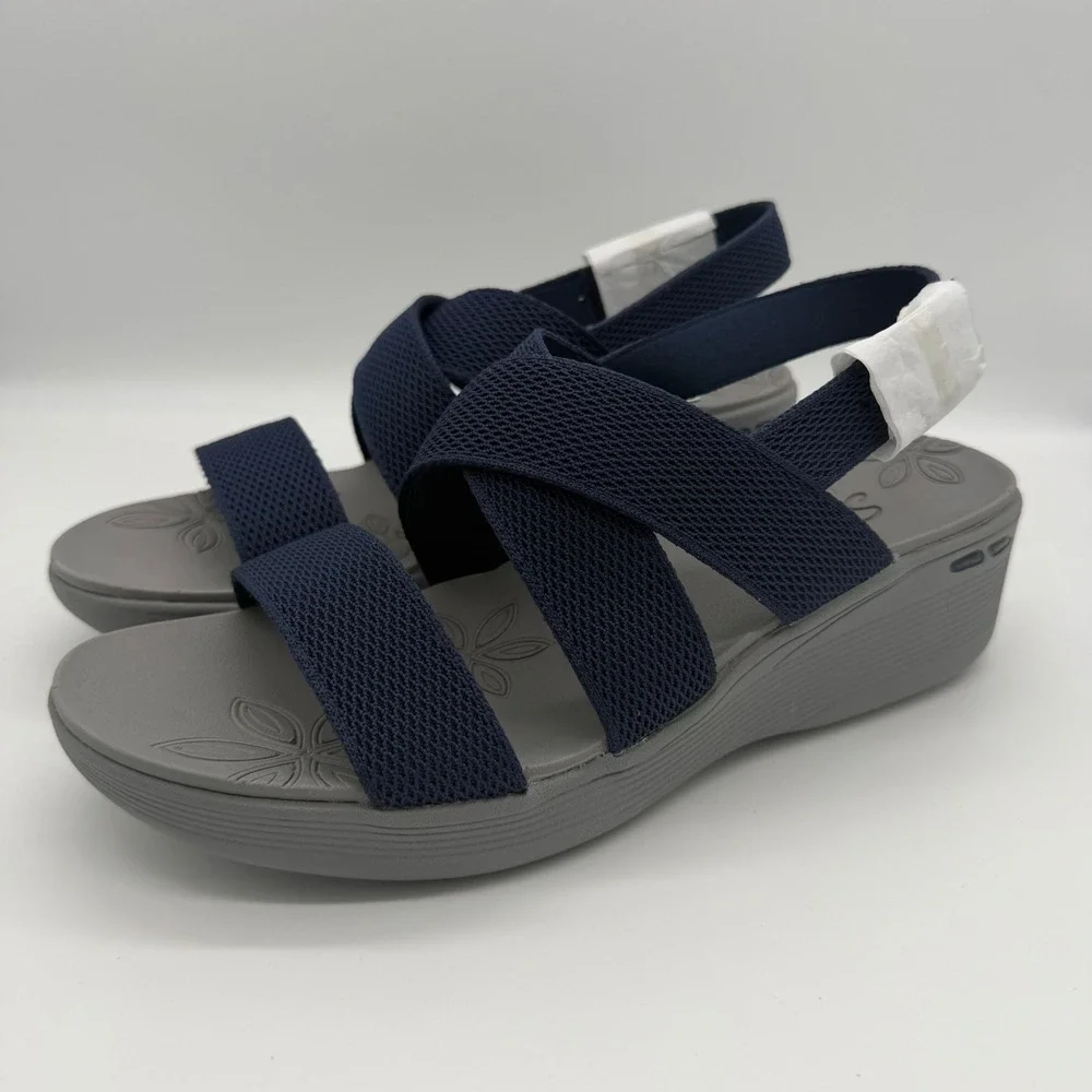 Skechers Pier-Lite Night Owl Navy Wedge Sandals 11 163433/NVY Vegan New